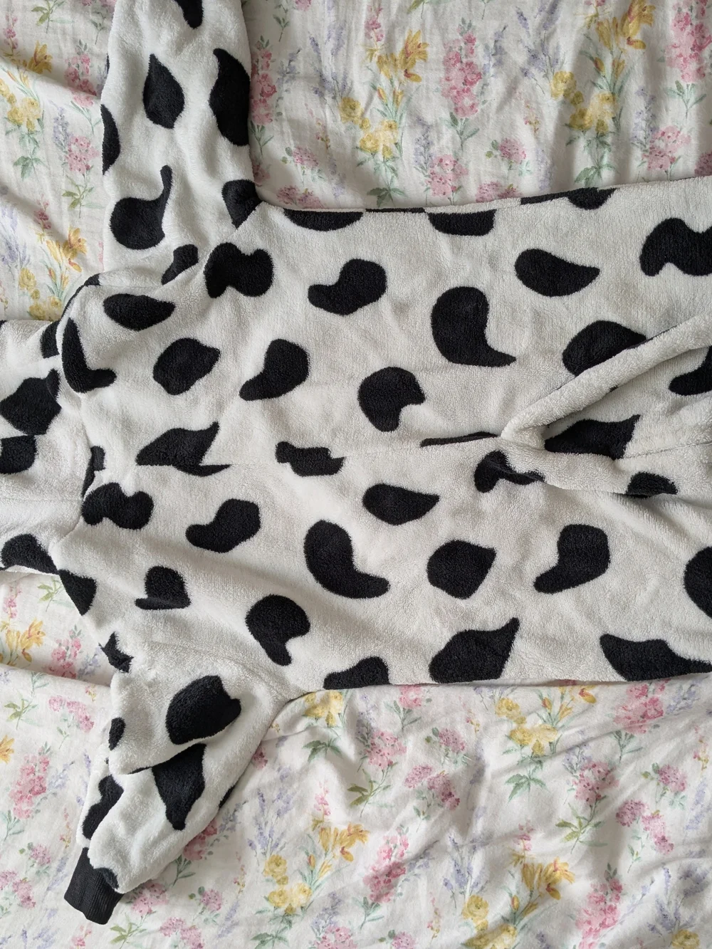 Kids Cow One-Piece Pajamas with Hood - Pink and White